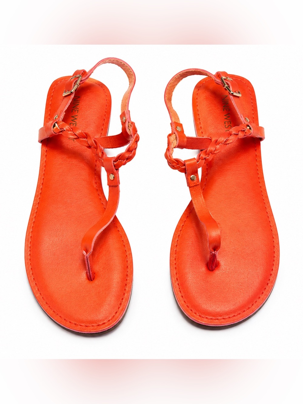 NWT Nine West Coral Braided T-Strap Flat Sandals Size 8.5